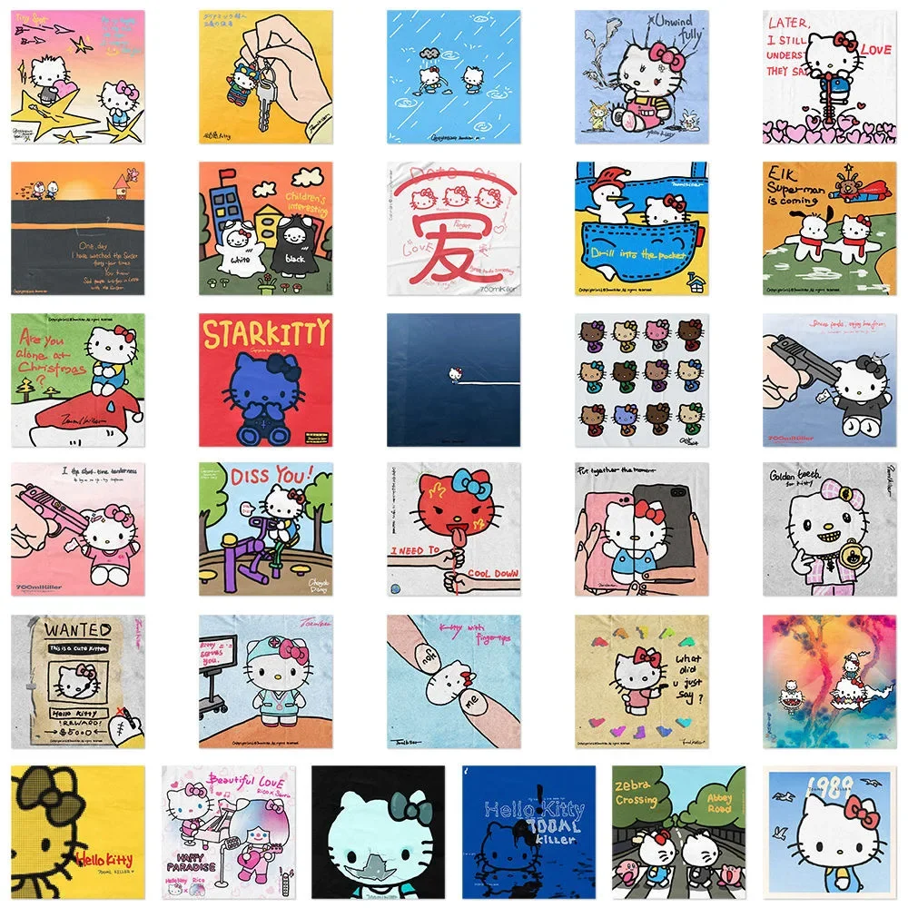 62pcs Sanrio Hello Kitty Stickers Toys Anime Cartoon Decals DIY Laptop Guitar Luggage Skateboard Graffiti Sticker Toys Kids Gift