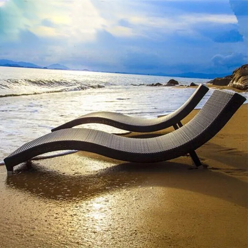 outdoor leisure bed hotel open-air pool rattan loungers resort beach lunch break bed pe rattan sofa chair