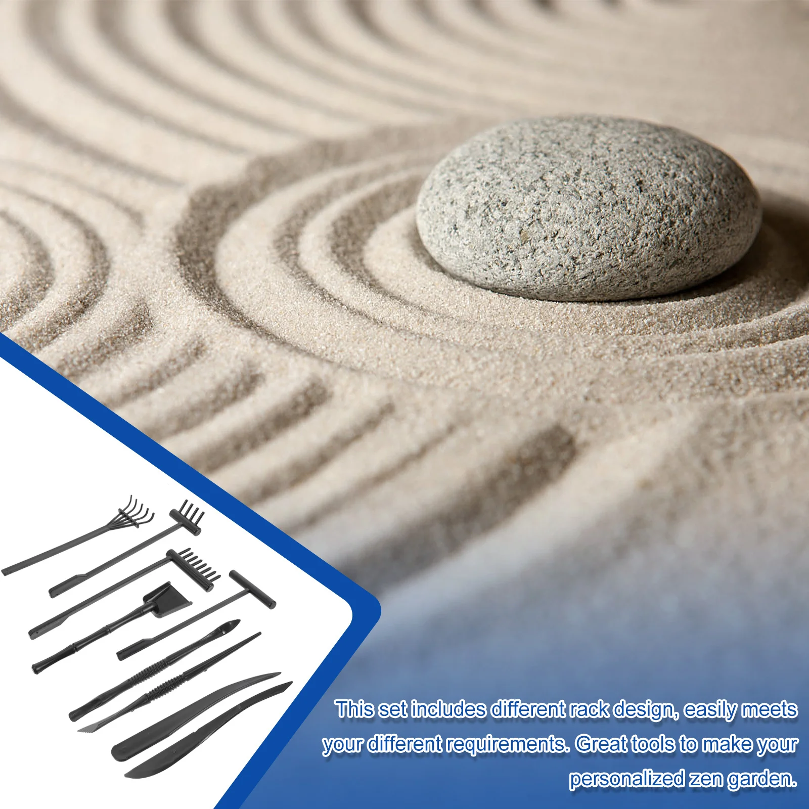 

9 Pcs Tool Large Zen Garden Kit for Adults Meditation Sand Beach Table Accessories Tools Black Farm Rake