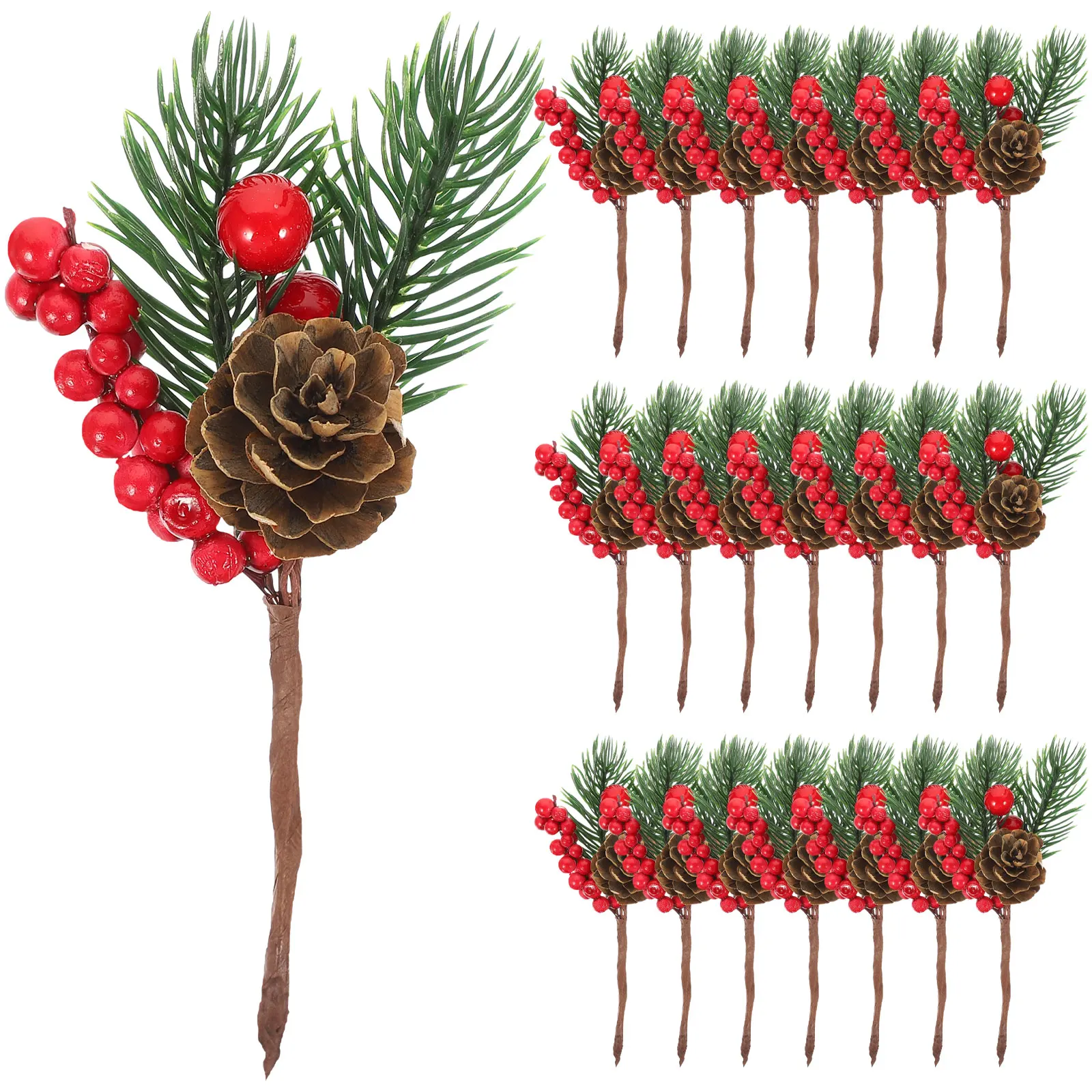 

10pcs Artificial Pine Cone Red Berry Branches Christmas Decorations Stem Flowers Xmas Pine Branches Christmas Berries Stems