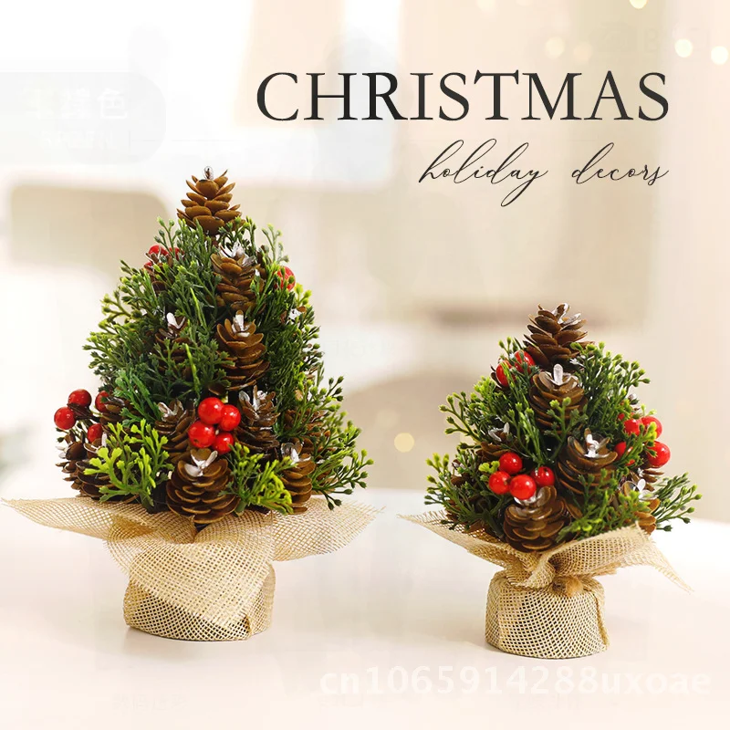 

Mini Christmas Tree Decorations Red Fruit Linen Material Desktop Christmas Atmosphere Ornaments Cross-border Pinecone Tower