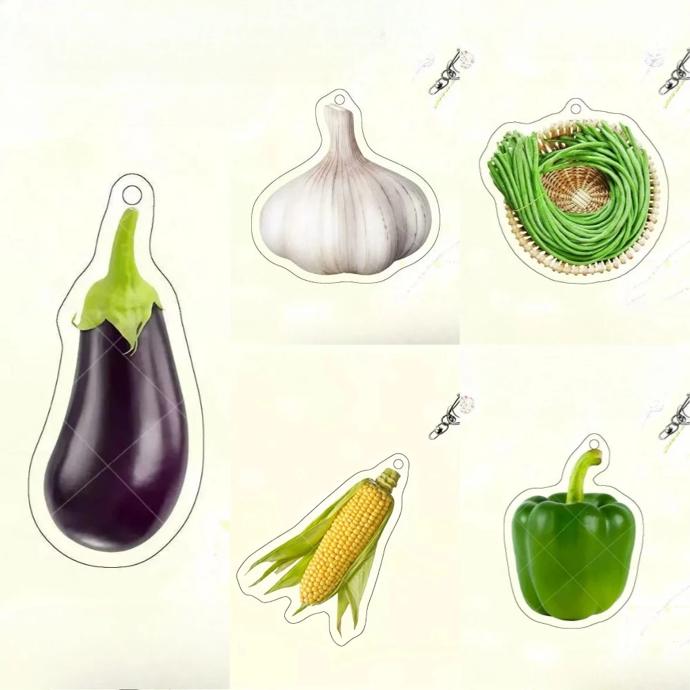 2D Cute Simulation Vegetable Acrylic Key Chain Food Pendant for Backpack Purse Novelty Gift for Food Lovers Kitchen Decor Charms