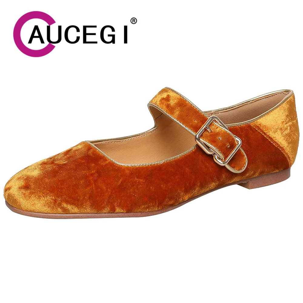 

Aucegi/Повседневная элегантная велюровая резиновая подошва Мэри Джейн на плоской подошве с круглой головкой, весенне-осенняя модельная универсальная обувь с пряжкой