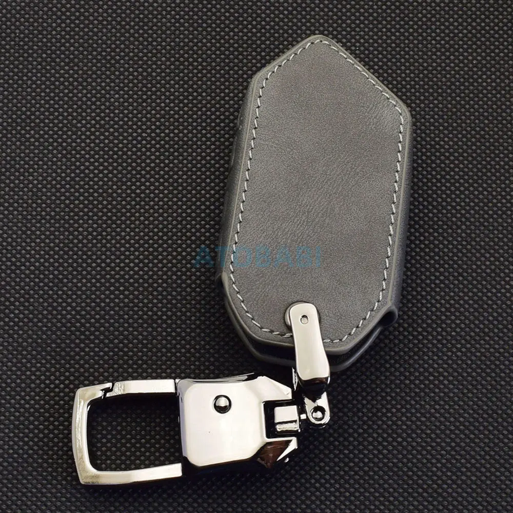 Graue Leder-Autoschlüsselhülle für Scher-Khan Mobicar 1, 2, 3 A B M10 M20, Zwei-Wege-Auto-Alarmsystem, LCD-Fernbedienung, Schutzhülle – Detail 6