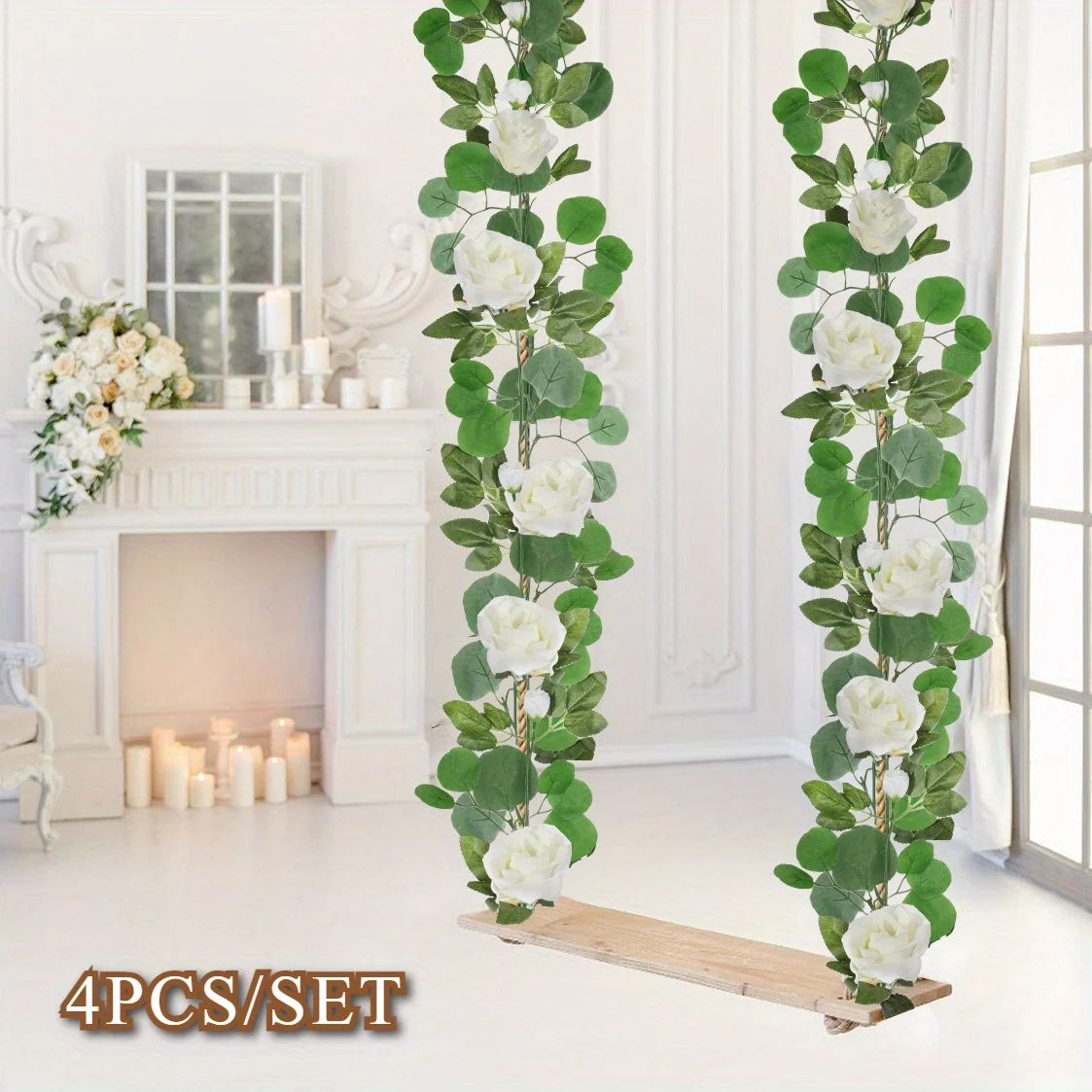

XIYA FLOWER 4pcs/set Artificial Rose Eucalyptus Vine Flower Garland Artificial Plant Green PE Material Home & Garden Decor