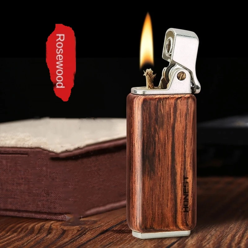 HONEST Retro Vintage Wooden Kerosene Lighter Military Cap Ejection Ignition Fuel Grinding Wheel Flint Smoking Accessories Gadget