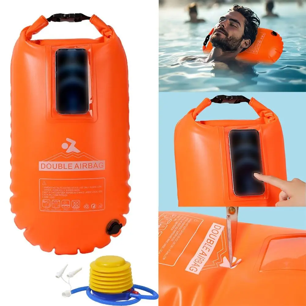 

Double Air Bag Inflatable Swimming Buoy Highly Visible Touch Screen Phone Bag Tow Float Dry Bag Adjustable Waist Strap