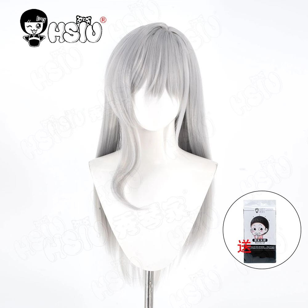 วิกผมคอสเพลย์มาริแอนน์ HSIU 70 ซม. ผมยาวสีเงิน วิกผมสังเคราะห์+หมวกวิกผม เกม NIKKE เทพีแห่งชัยชนะ มาริแอนน์ คอสเพลย์