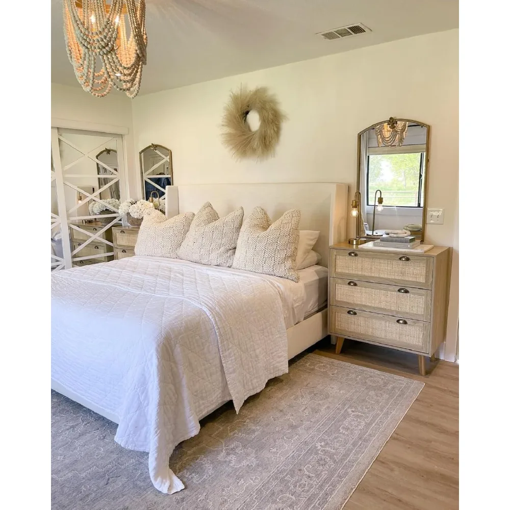 

pair of rattan nightstands - bohemian style small cabinet with drawer, triple-drawer rattan dresser