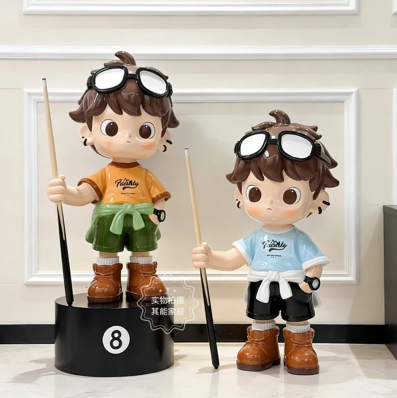 Modern Creative Anime Figure Statues Living Room Floor Ornaments Large-Sized Cartoon Billiards Boy Sculpture Resin Crafts Gift
