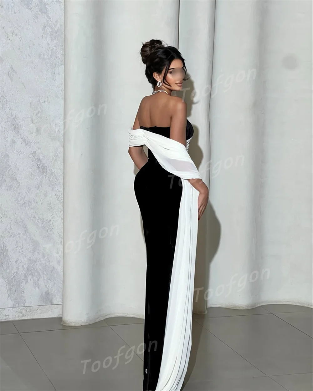 Toofgon فساتين سهرة نسائية بكتف واحد أسود مخملي مخصص بطول الأرض حورية البحر فستان حفلات طويل فساتين حفلات أعياد الميلاد