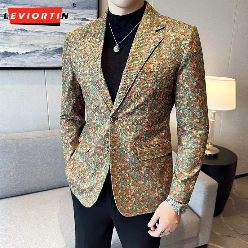 

2023 Autumn and Winter New Men's Flower Suit Thickened Pippy Casual Business Suit Coat Men's Office Social Wedding Dress Coat