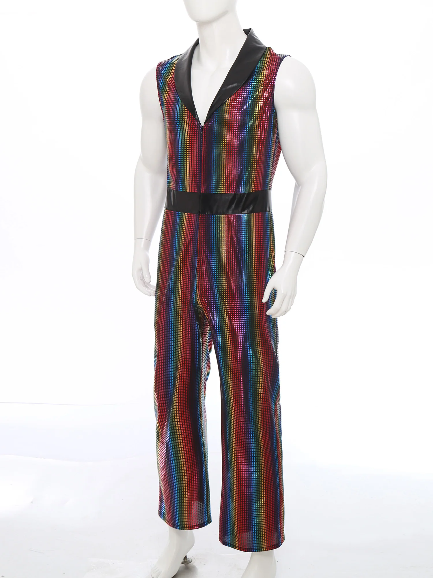 Mens 60 70s Vintage Retro 1920s Disco Jumpsuit Wide Leg Bodysuit Hip-hop Jazz Dance Performance Costumes DJ Rave Party Clubwear
