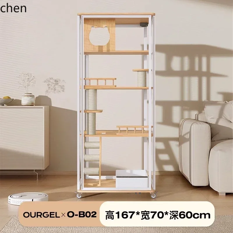 Gz-18  Solid Wood Cat Cabinet Space-Saving Panoramic Glass Cat Villa with Drawer Cat Litter Box