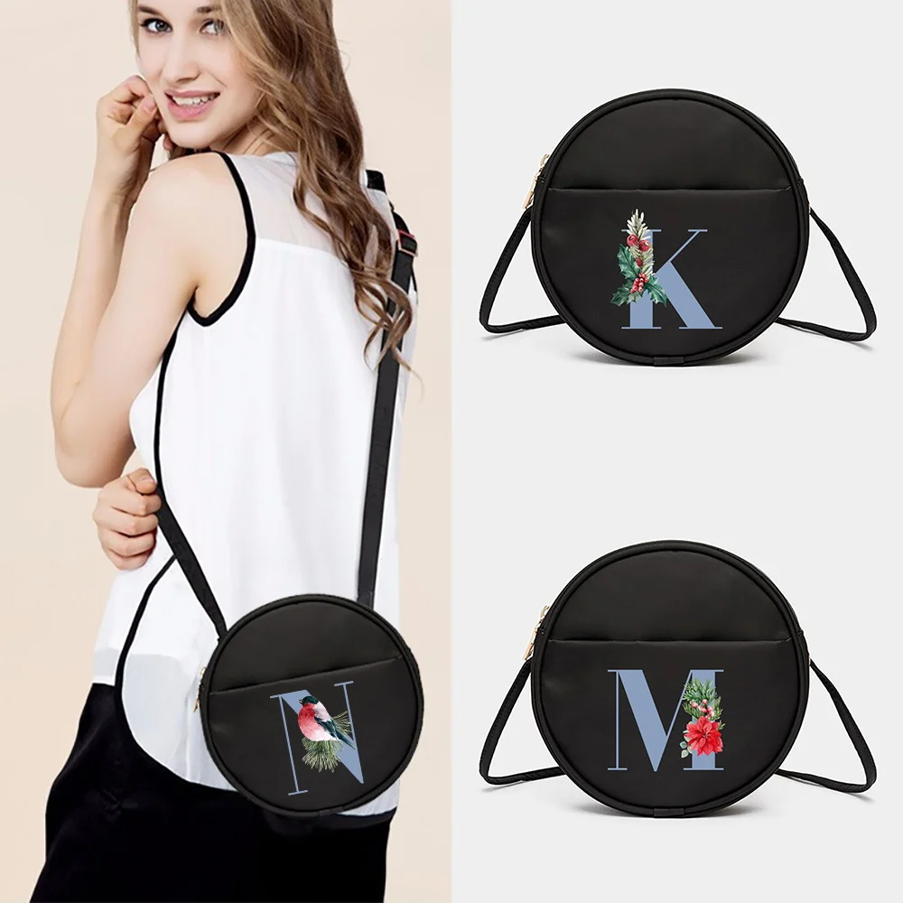Womens' Round Messenger Casual Crossbody Shoulder Bag Blue Pattern Mini Phone Purse Bags Shopping Handbag Female Messenger Bag