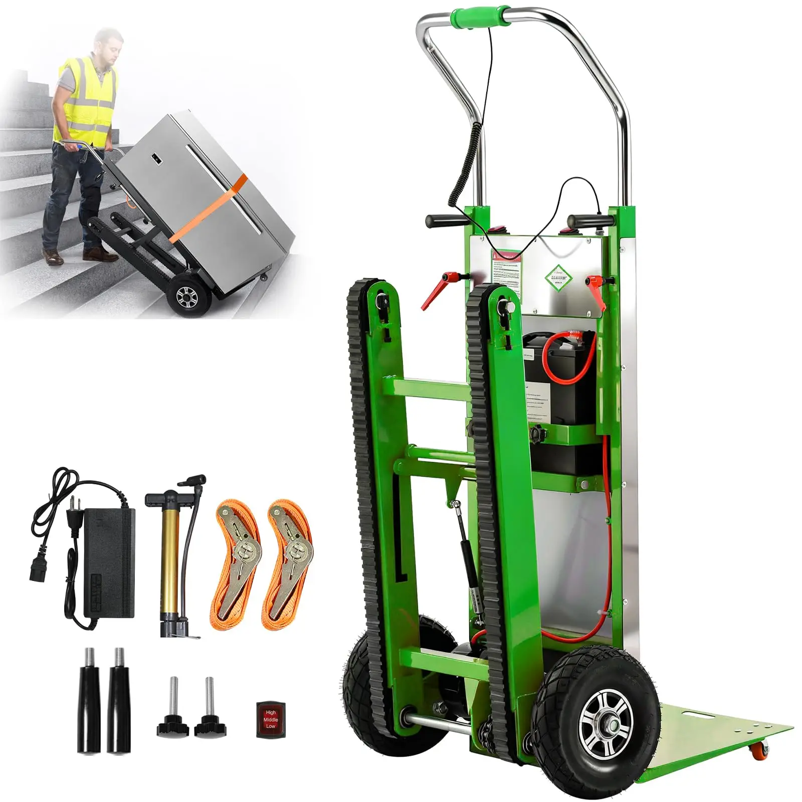 Electric Stair Climbing Dolly, 1250W Heavy Duty Electric Stair Climbing Hand Truck, 900lbs Max Load Capacity, 3 Mode