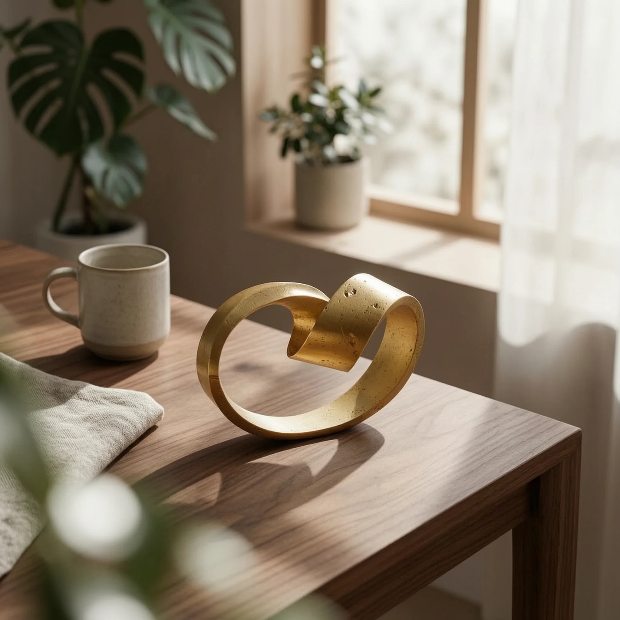 Geometric Loop Ornament Textured Abstract Sculpture Abstract Decorative Object Sculptural Decor Interlocking for Console Table