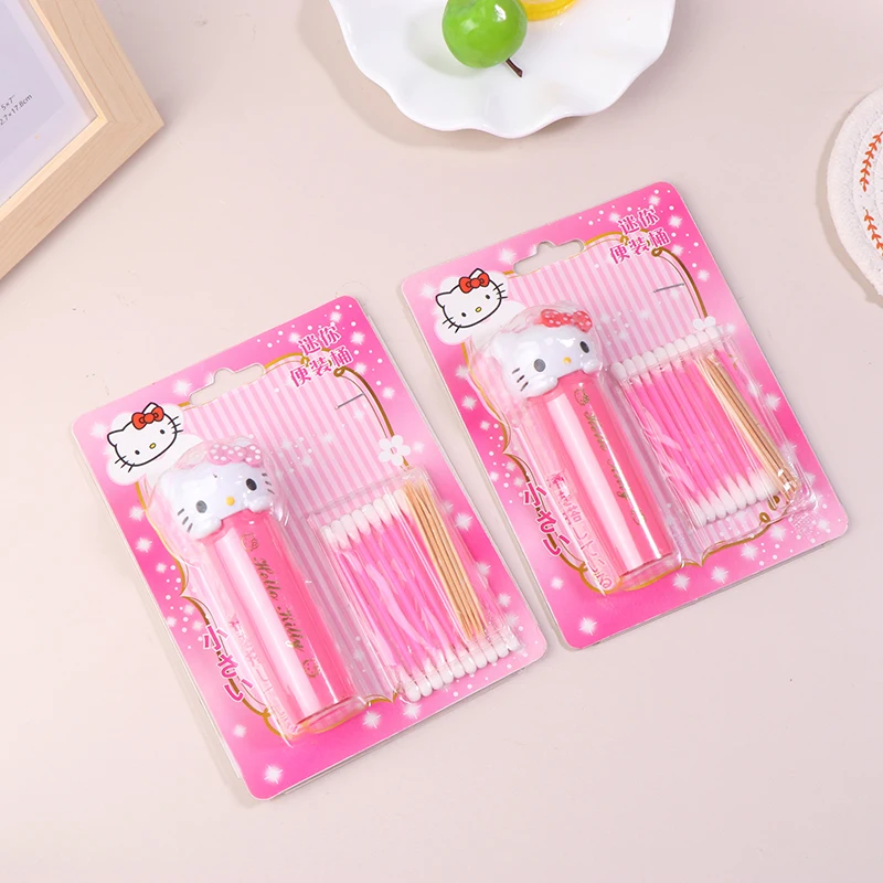 

Sanrio Cute Kawaii Hello Kitty Storage Box Cotton Swab Toothpick Bottle Set Anime Portable Travel Mini Container Girls Gift