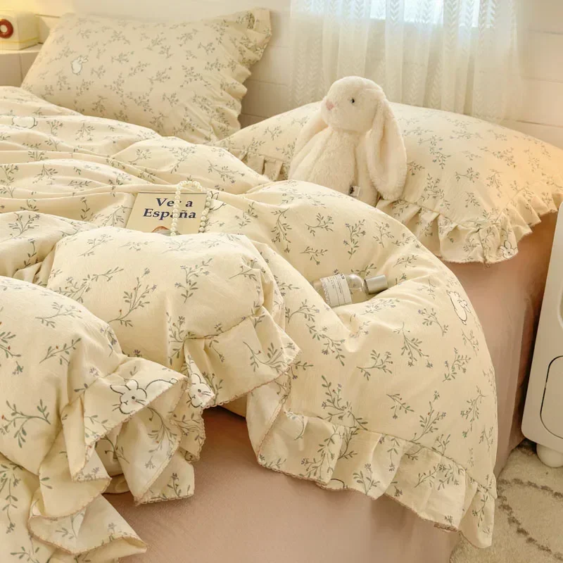 

2026 Princess Style Bedding Sets Ruffle Lace Bow Quilt Cover Romantic Bedclothes Decor Woman Girls Bedroom Duvet Cover 4pcs