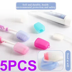 Portátil Silicone Toothbrush Head Covers, Viagem, Caminhadas, Camping, Toothbrush Box, Cap, Suporte, 5Pcs