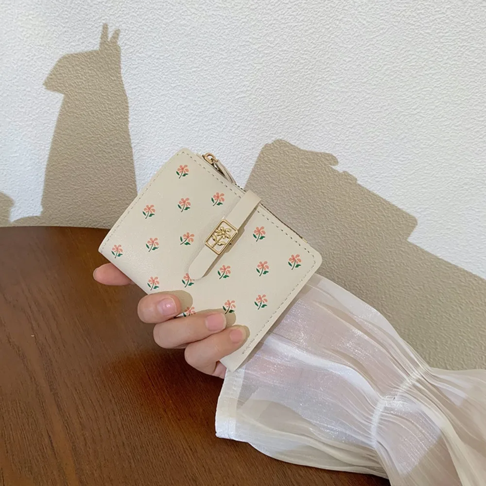 Fashion PU Floral Print Card Wallet Soft Short Clutch Wallet Partysu Cute Card Holder Women