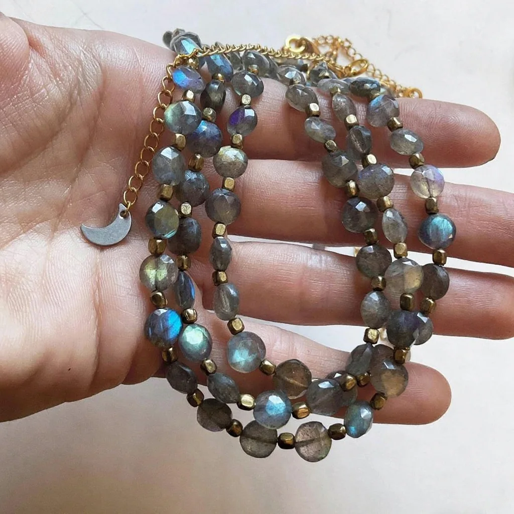 10Pcs Rainbow Labradorite Spectrolite Minimal Crystal Witch Boho Gemstone Necklace Jewelry