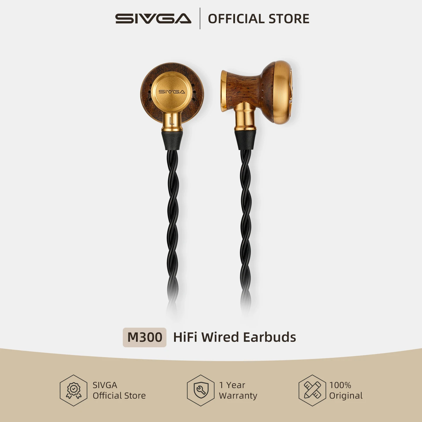 SIVGA M300 15.4mm Large Dynamic Driver HiFi Wired Flat-Head Earbuds High-Fidelity In-Ear Earphones Ebony Wood