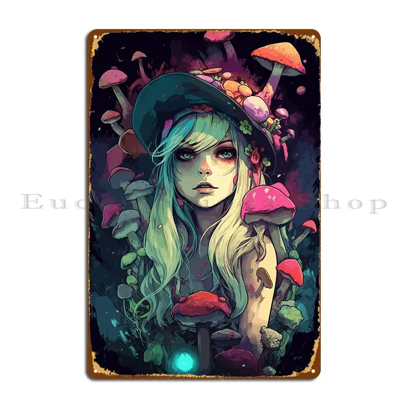 Psychedelic Girl Mushroom Metal Plaque PaintingGarage Designing Decoration Printing Tin Sign Poster