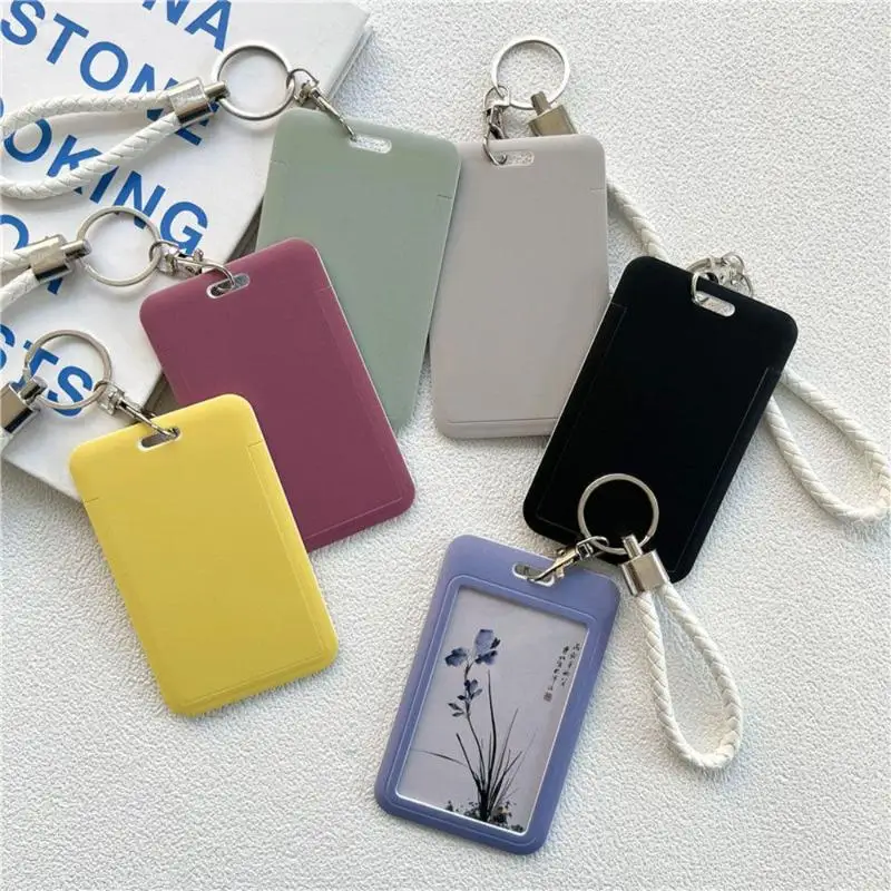 Wrist Lanyard Scratch Resistant Shell Multicolor Matte Plastic ID Card Holder For Students Office Workers Access Cards