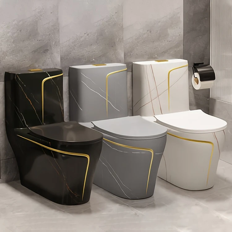 Luxury One Piece Ceramic Wc Wc Gold Line Design Bathroom Gold White Colored Toilets Bowl