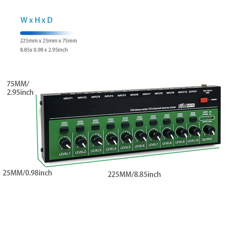 MX1002 Amplificador de auriculares estéreo de 10 canales Mini amplificador de audio portátil de ruido ultrabajo divisor de auriculares