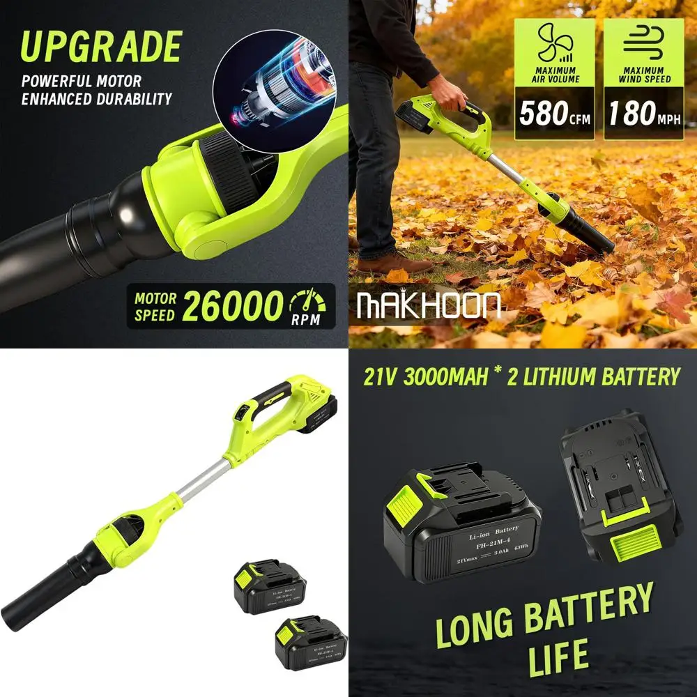 

21V Electric Leaf Blower with 580CFM/180MPH, 3-Speed, 2x3.0Ah Batteries, Ideal for Yard and Gutter Cleaning