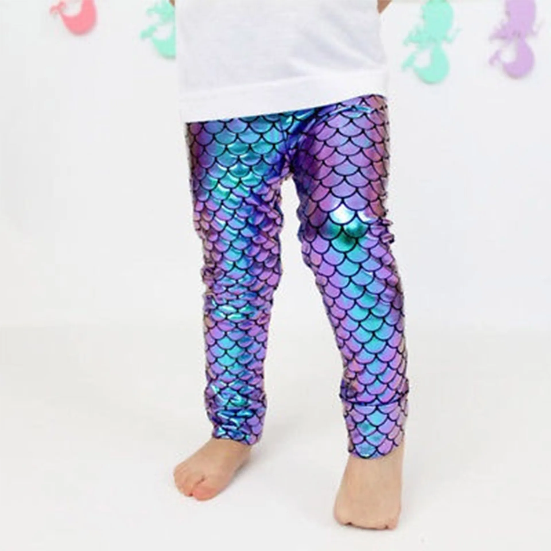 Children's Day Pants Fish Scale Leggings Rainbow Colorful Pants Girl Dance Performance Stretch Pants