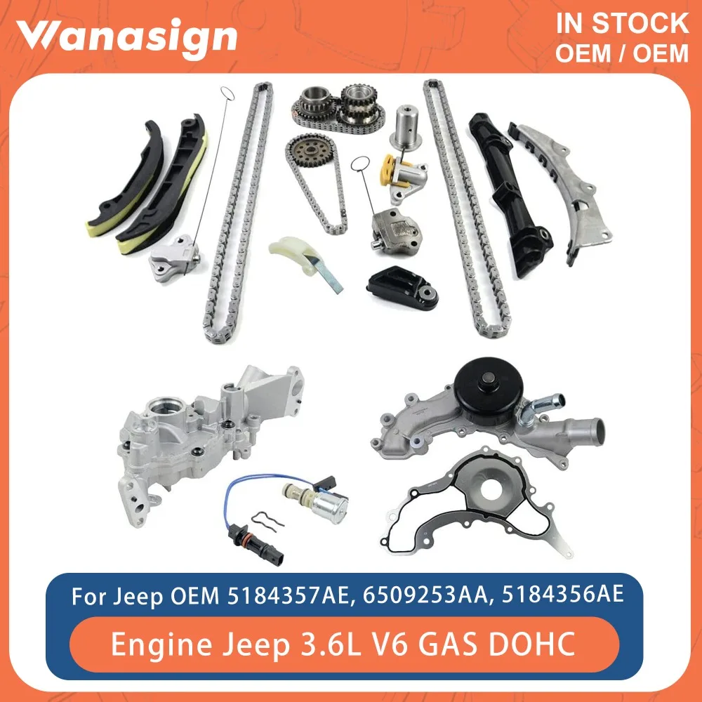 Engine Timing Chain Kit w/Water Pump & Oil Pump Fit 3.6 L For Chrysler Dodge Jeep Wrangler Volkswagen 300 1500 3.6L V6 GAS DOHC