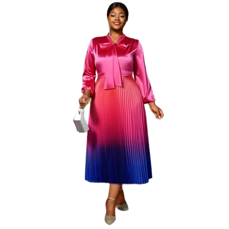 

L-4XL плюс размер африканские вечерние платья для женщин осеннее плиссированное длинное платье с длинным рукавом и v-образным вырезом Dashiki африканская одежда