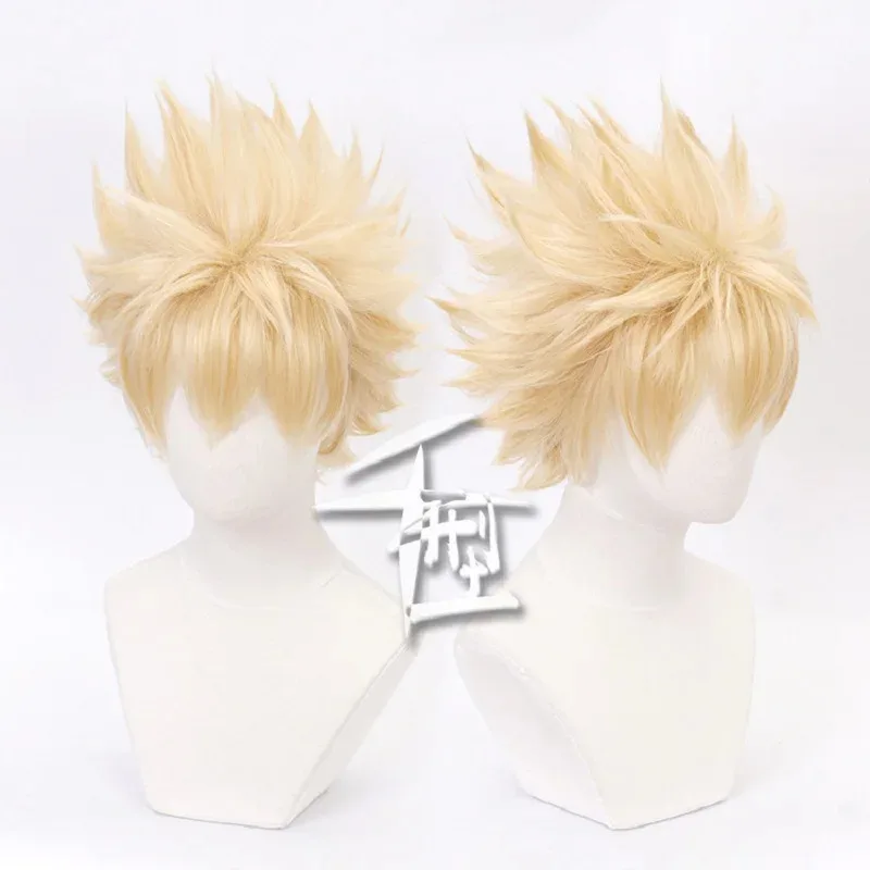 

aaa12 3Bakugou Katsuki Bakugo Короткие льняные блондинки термостойкие синтетические волосы аниме косплей парики + шапочка для парика