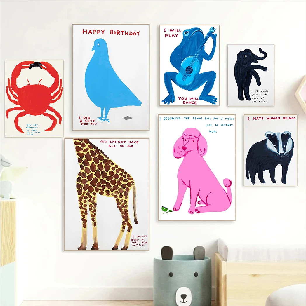 Japanese Cartoon Animals Hand Painted Style Wall Art Posters Home Decor Kids Room Canvas Painting Mural Picture Printing Artwork