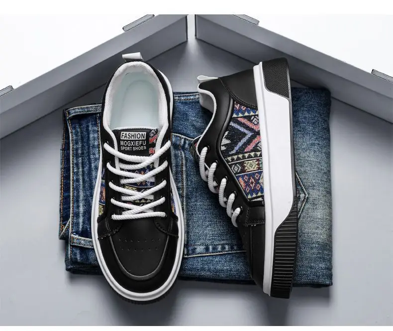 Men's Thick Sole Ethnic Skate Shoes 2026 Spring Breathable Anti Slip Casual Daily Streetwear Multicolor Footwear