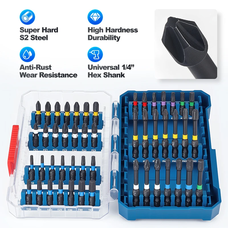 

49Pcs Screwdriver Bit Set S2 Steel Magnetic Long Impact Drill Bits Portable Power Tool Accessories for Home Improvement