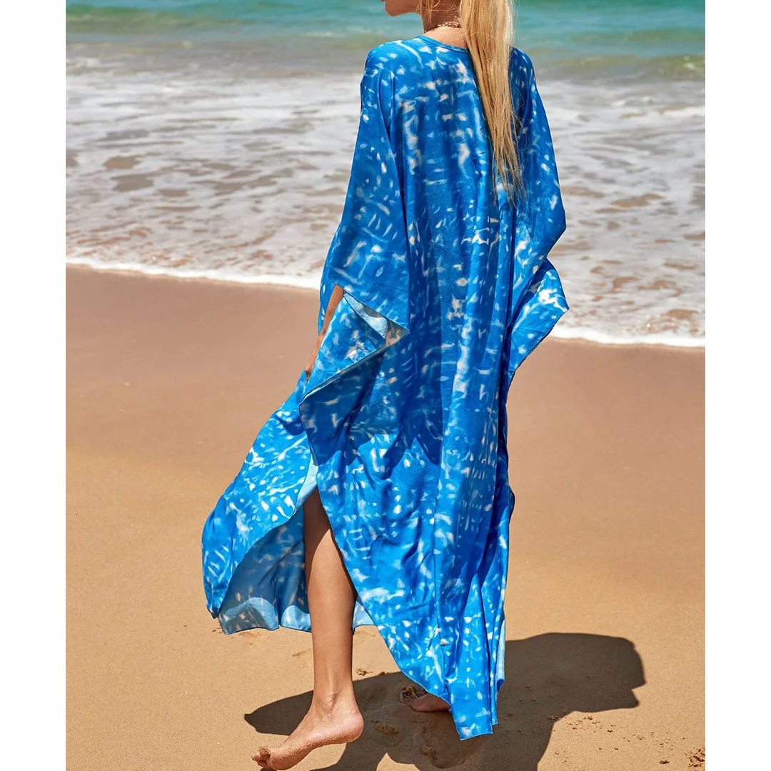 Sexy Tunika mit Zebra-Muster und V-Ausschnitt, Strandkleid, Strandmode, langes Strandkleid für Damen, V4159 – Detail 18