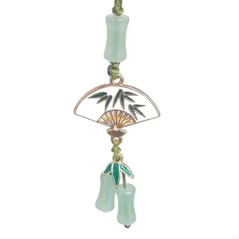 Y4UE Trendy Bamboo Joint Pandas/Fan Phone Charm Unique Fan Shapes Keys Chains Pandas Pendant Lanyard for Phone Cases