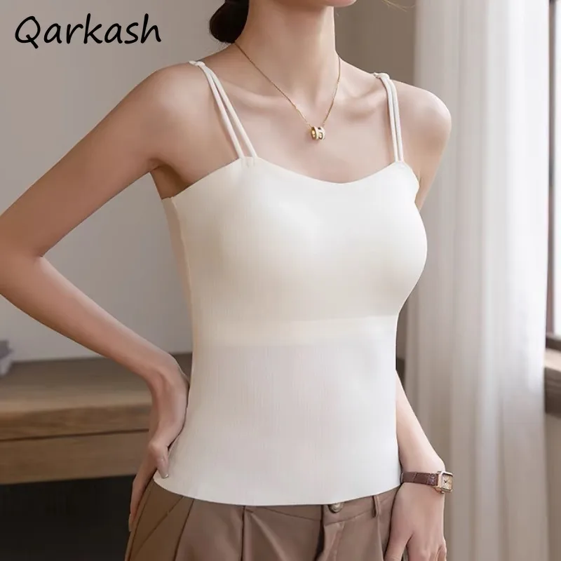 Tanks Tops Women Screw Thread Solid Beautiful Back Sexy Summer One Piece Camis Breast Pad Korean Popular Daily Cozy New Slim Fit