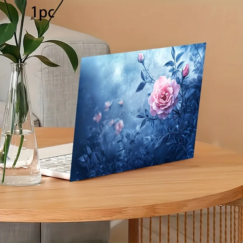 2 Pieces Dream Pink Rose Flower Laptop Sticker Waterproof and Scratch-resistant Durable PVC Material Fits for Notebooks Decal