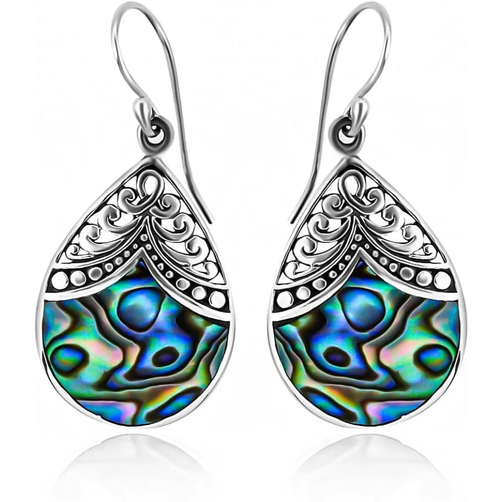 

Abalone Shell Dangle Earrings in 925 Sterling Silver Summer Beach Boho Jewelry Gift for Women