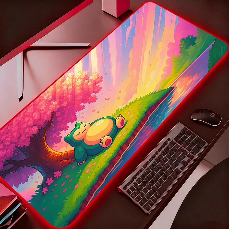 

Коврик для мыши с подсветкой RGB, игровой коврик для мыши Pokemon Pikachu, большой светодиодный коврик для клавиатуры, XXL коврик для ПК, настольный коврик Tapis Souris