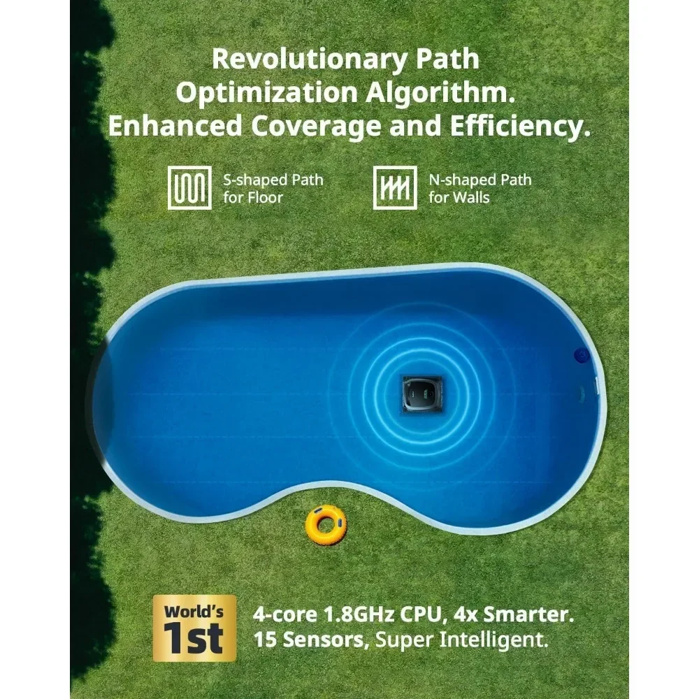 Wireless Robot Pool Vacuum Cleaner - Intelligent Path Optimization for Cleaning Floors, Walls, and Waterlines