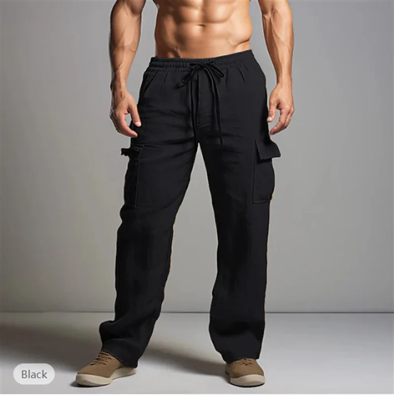 New Men's Cotton And Linen Casual Sports Trend Fashion Solid Color Trousers
