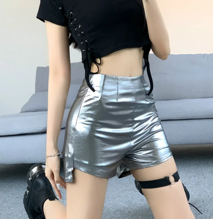 

Summer Silver Babes Short Pants High Waist Ring Dance Fried Street A Word Thin Tight Hip-wrapped Sports Hot Pants