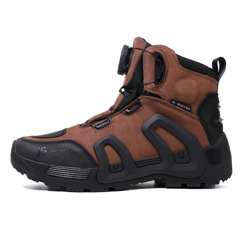JG WOLVES Men Motorcycle Riding Boots Waterproof Cowhide Leather Breathable Anti-Slip Wear-Resistant Street Moto Shoes