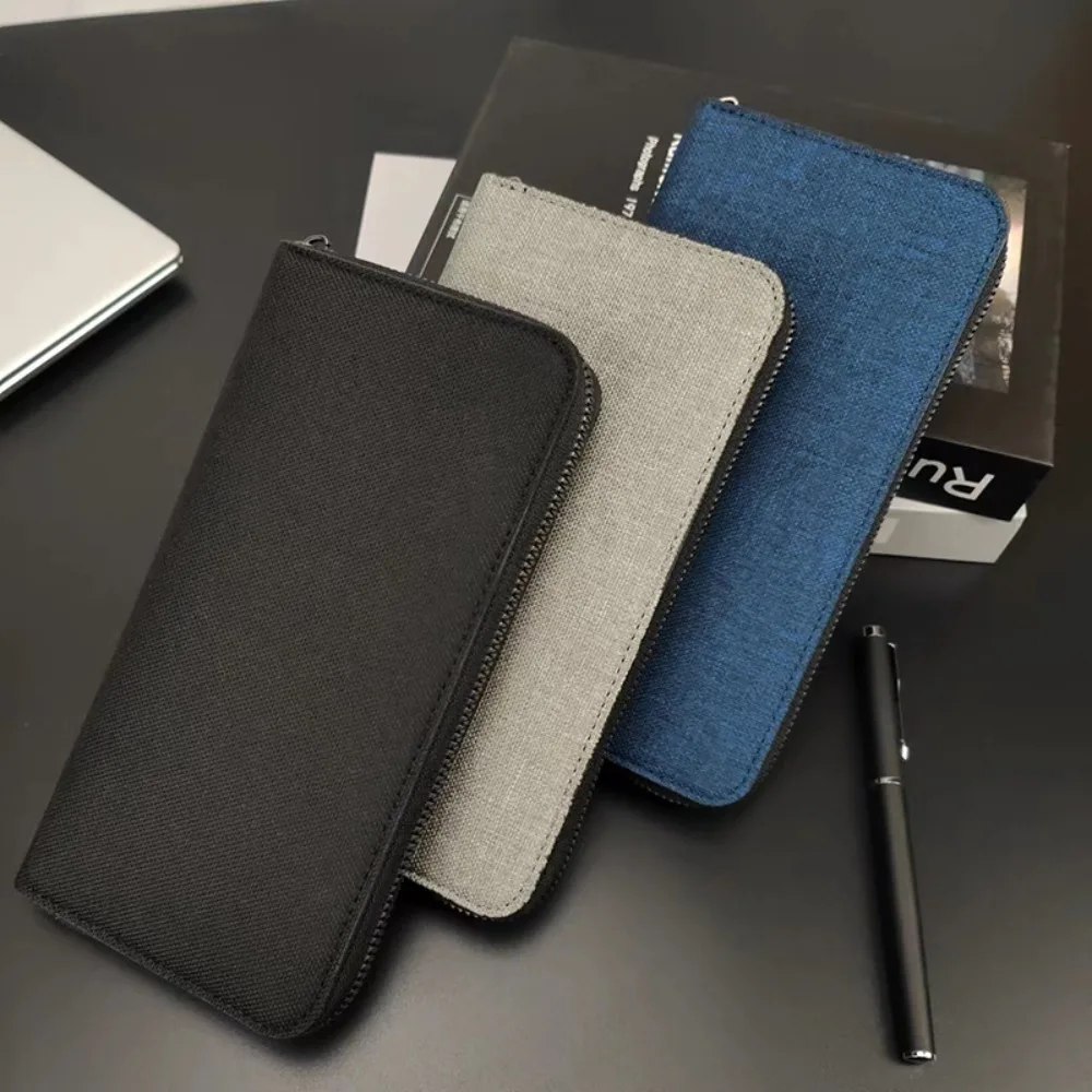 

Men Long Zipper Wallet Large Capacity Multi-card Business Canvas Hand-held Wallet Urban Simple Style Daily Match